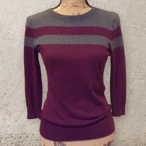 Banana Republic Factory Burgundy and Gray 3/4 Length Stripe Sweater. Size XS